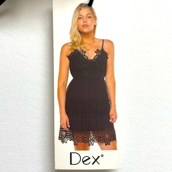 NWT Dex Black Tiered Lace polka dot mini Dress spaghetti straps size XS - Picture 1 of 11